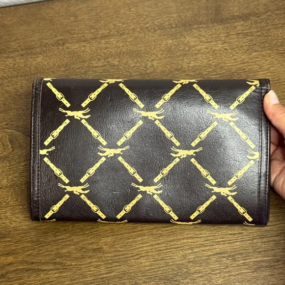 Vintage Longchamp Brown Logo Print Leather Clutch Bag Wallet - Picture 9 of 12